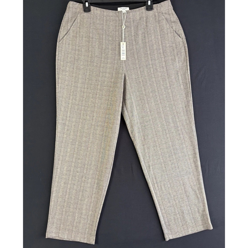 NWT Max Studio London Easy-Leg Trousers XL Black Cream Herringbone Ponte Knit